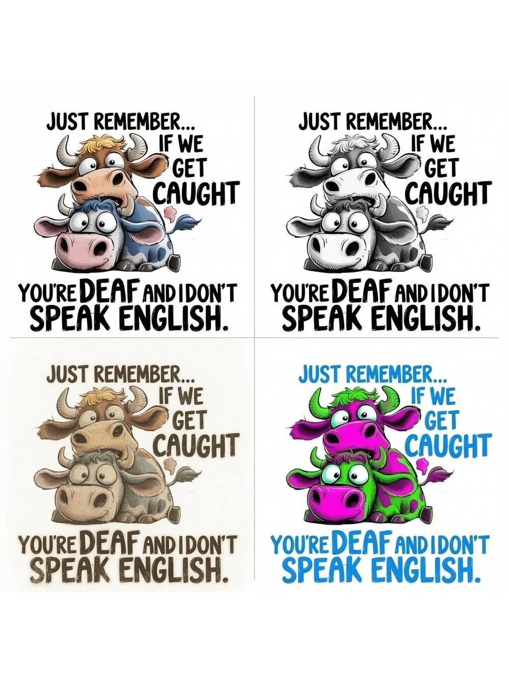 Sarcastic Cow Pack of 4 DTF 12" - Just Remember If We Get Caught